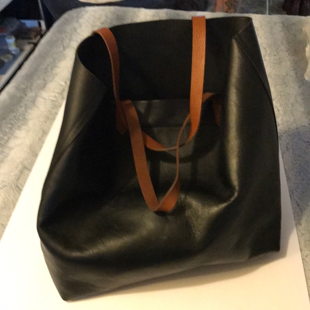 Madewell satchel black w tan straps